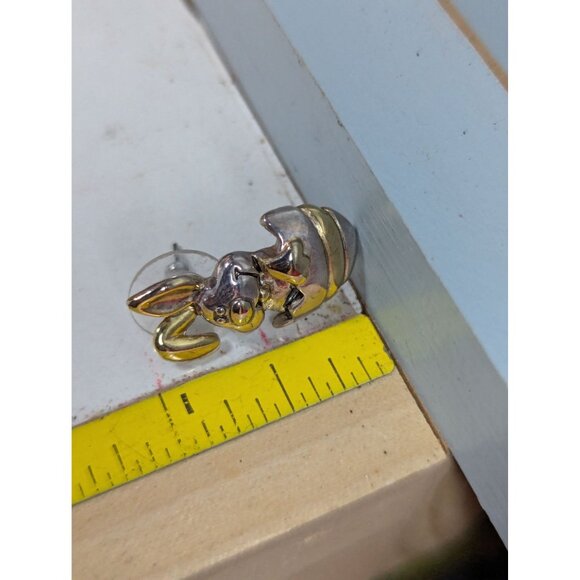 Mj Signed Two-Tone Easter Bunny Earrings Gold & Silver Studs - Picture 5 of 5
